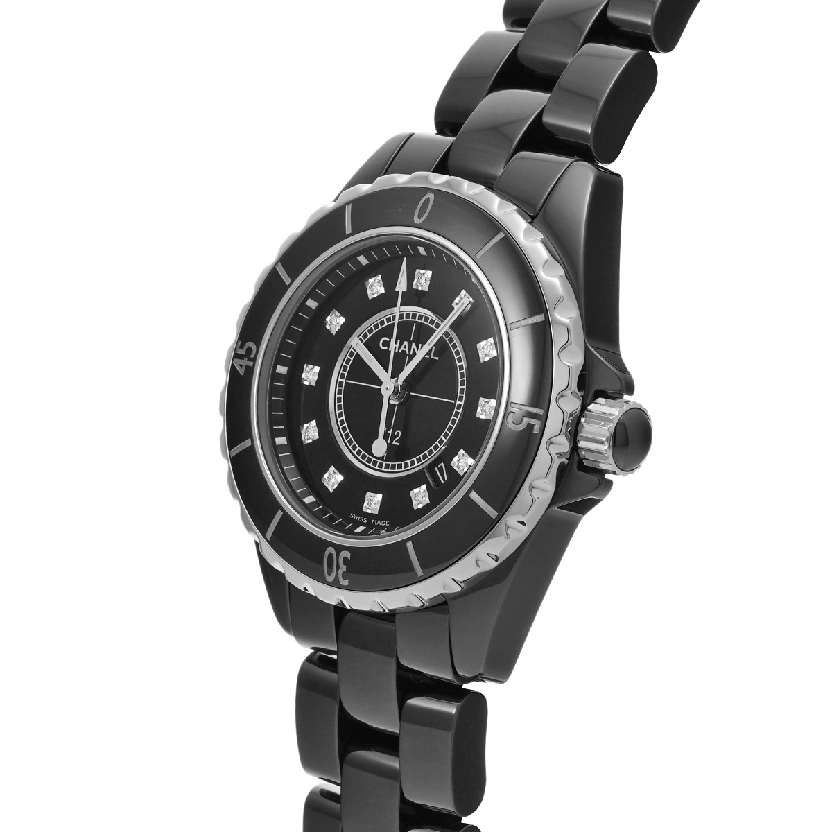 シャネル J12 33MM H1625 ブラックラッカー/ダイヤモンド レディース