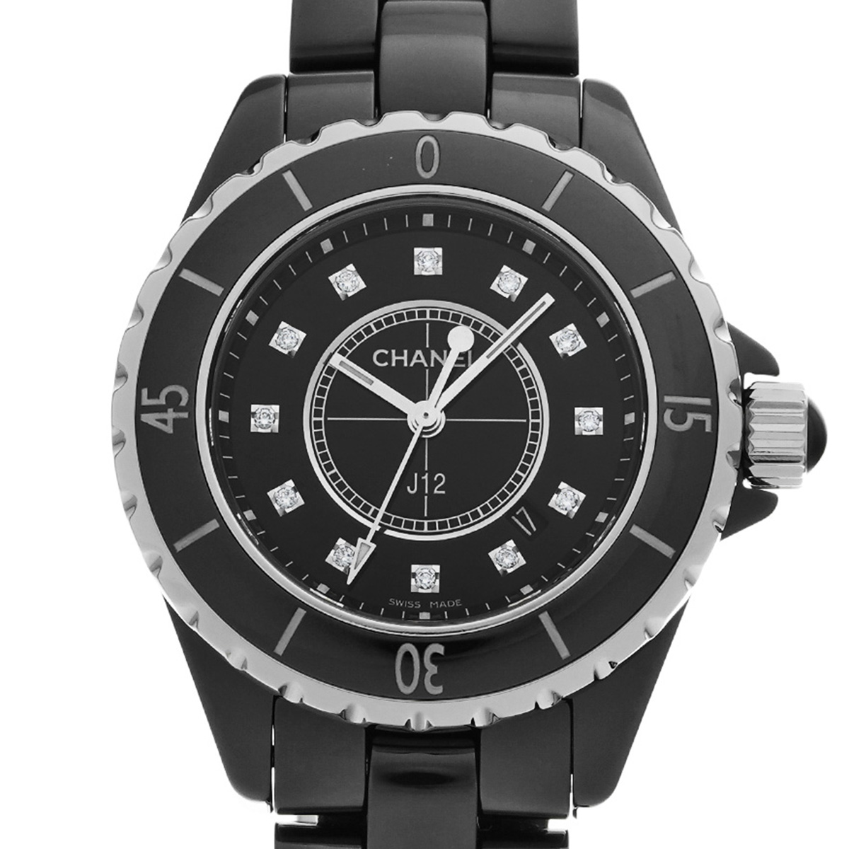 シャネル J12 33MM H1625 ブラックラッカー/ダイヤモンド レディース