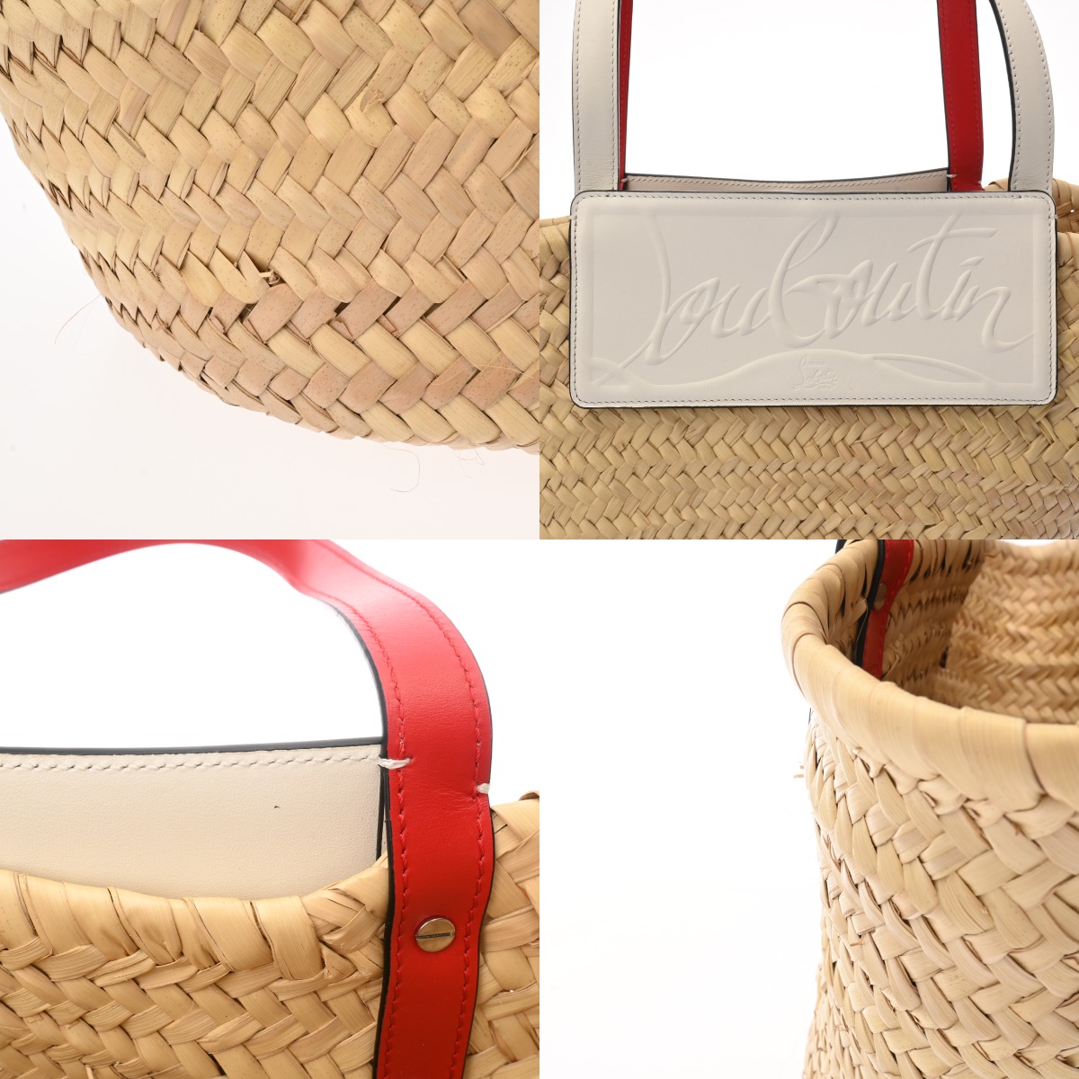 クリスチャンルブタン バスケットバッグ ベージュ/ホワイト ラフィア