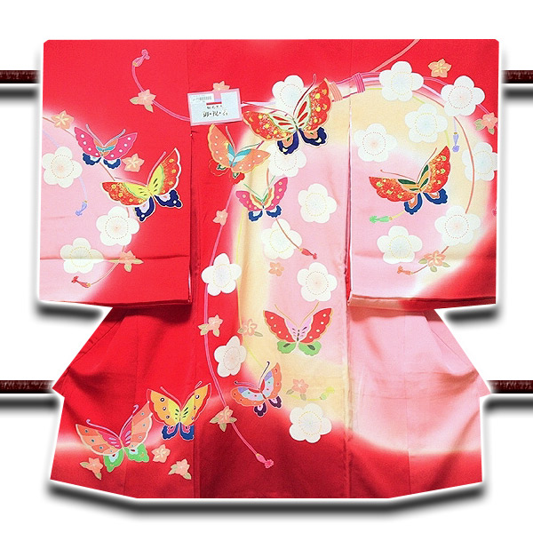 最高級】「染め分けボカシ」 蝶々柄 女児 七五三 お宮参り 正絹 祝着物