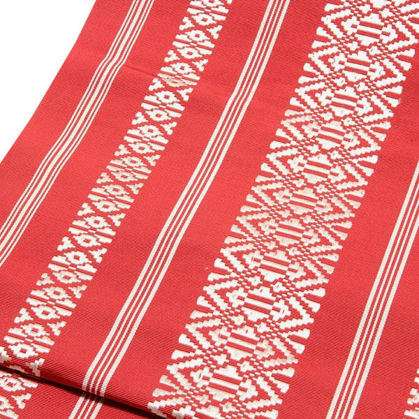 訳あり】本場筑前博多織 献上柄 赤紅色 正絹 八寸 名古屋帯