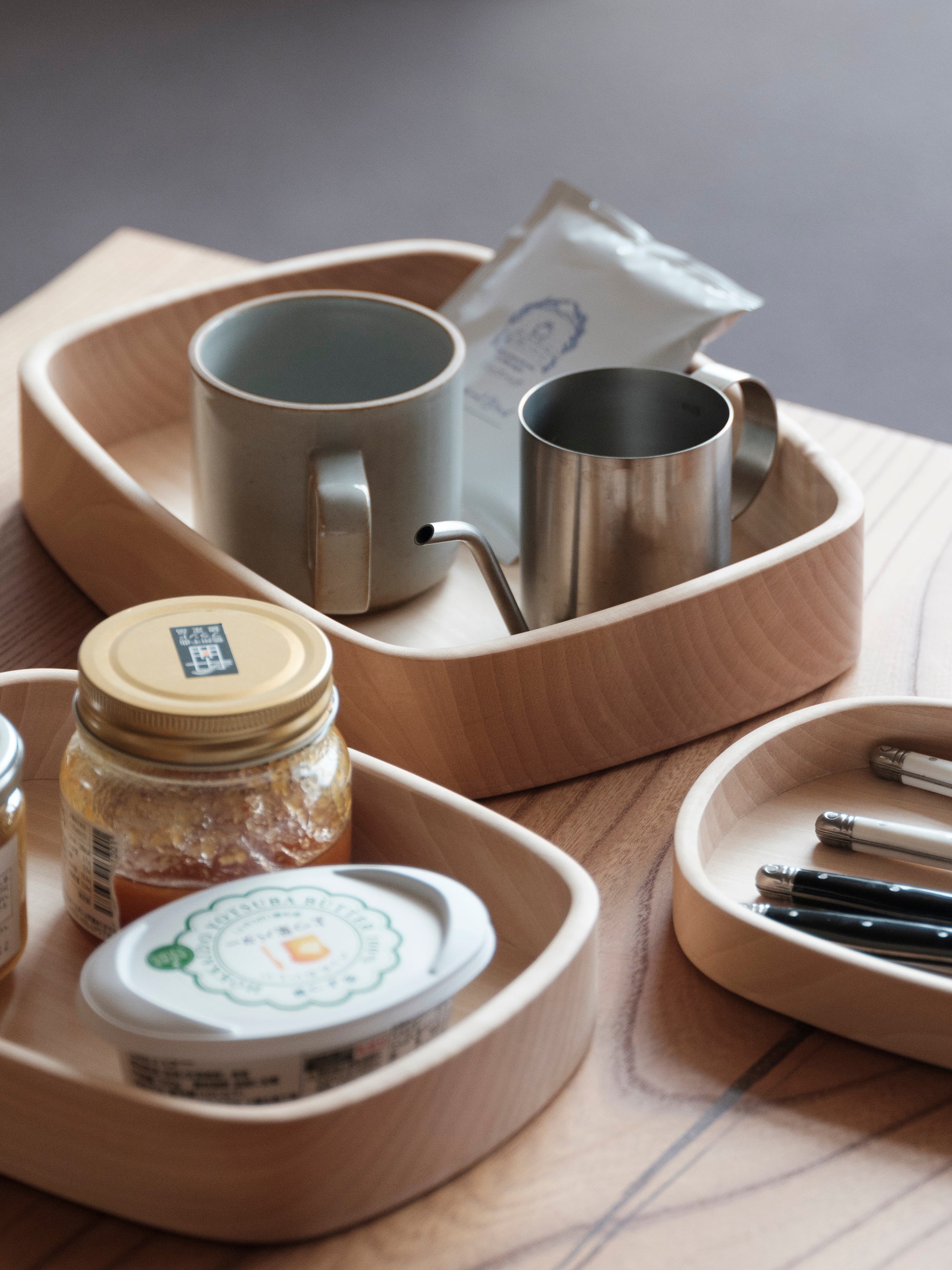 KITO 帯ノコ盆 入れ子三つ組｜四十沢木材工芸