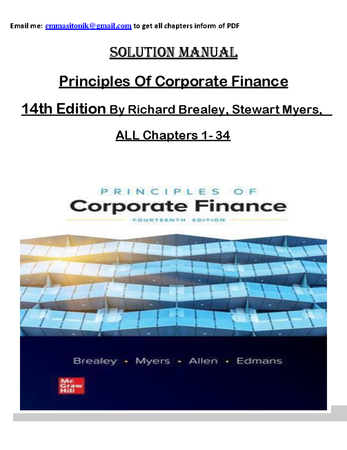 SOLUTION MANUAL: Principles of Corporate Finance (14th Ed.) by