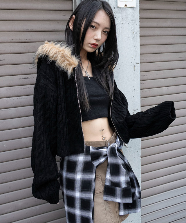 フェイクファー付きケーブルニットパーカー｜WEGO（ウィゴー） – WEGO