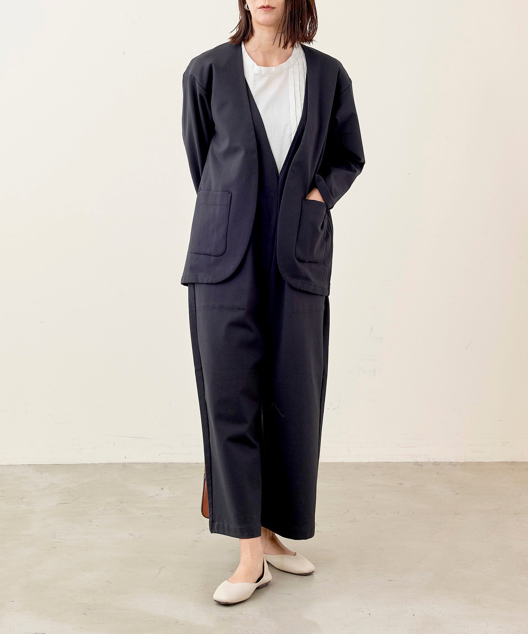 YOKOCHAN ラッフルフロントノーカラージャケット/36 YOKOCHAN ラッフル