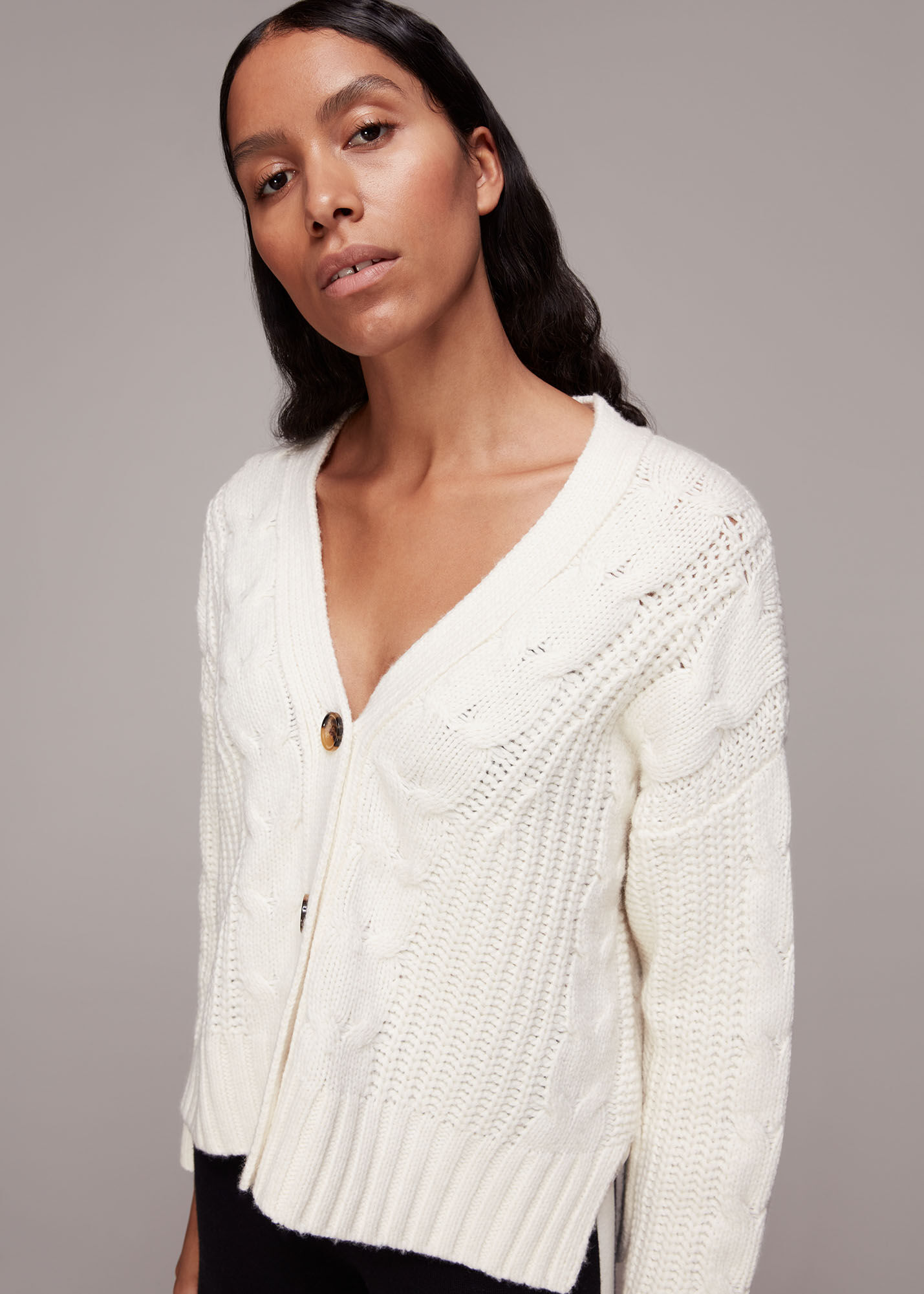 Women's Ivory Cable Knit Cardigan | Whistles US |