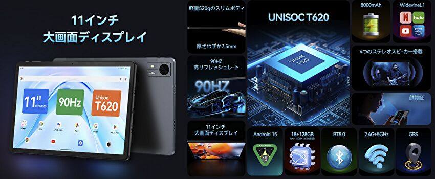 FPD CP11-J1、11インチ Android タブレットのスペック。UNISOC T620を
