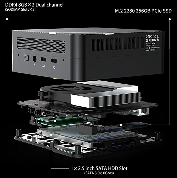 MINISFORUM UM560、AMD Ryzen 5 5625U搭載のミニPCが販売に。GaN 電源