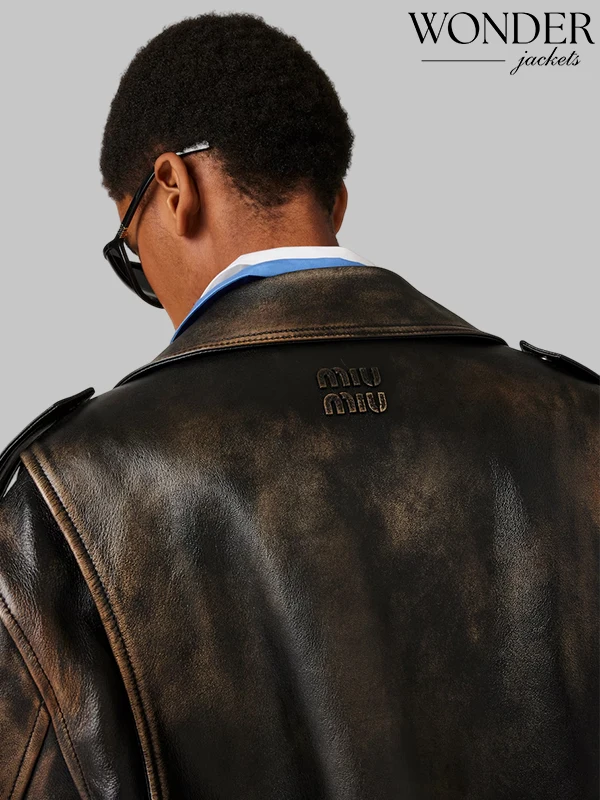 Unisex Miu Miu Leather Jacket | Biker Leather Jacket