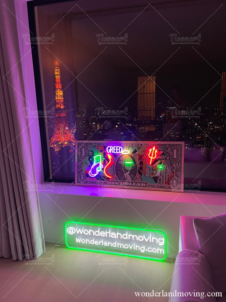 GREED IS GOOD ネオンアート 額縁付きネオン看板 – wonderlandmoving