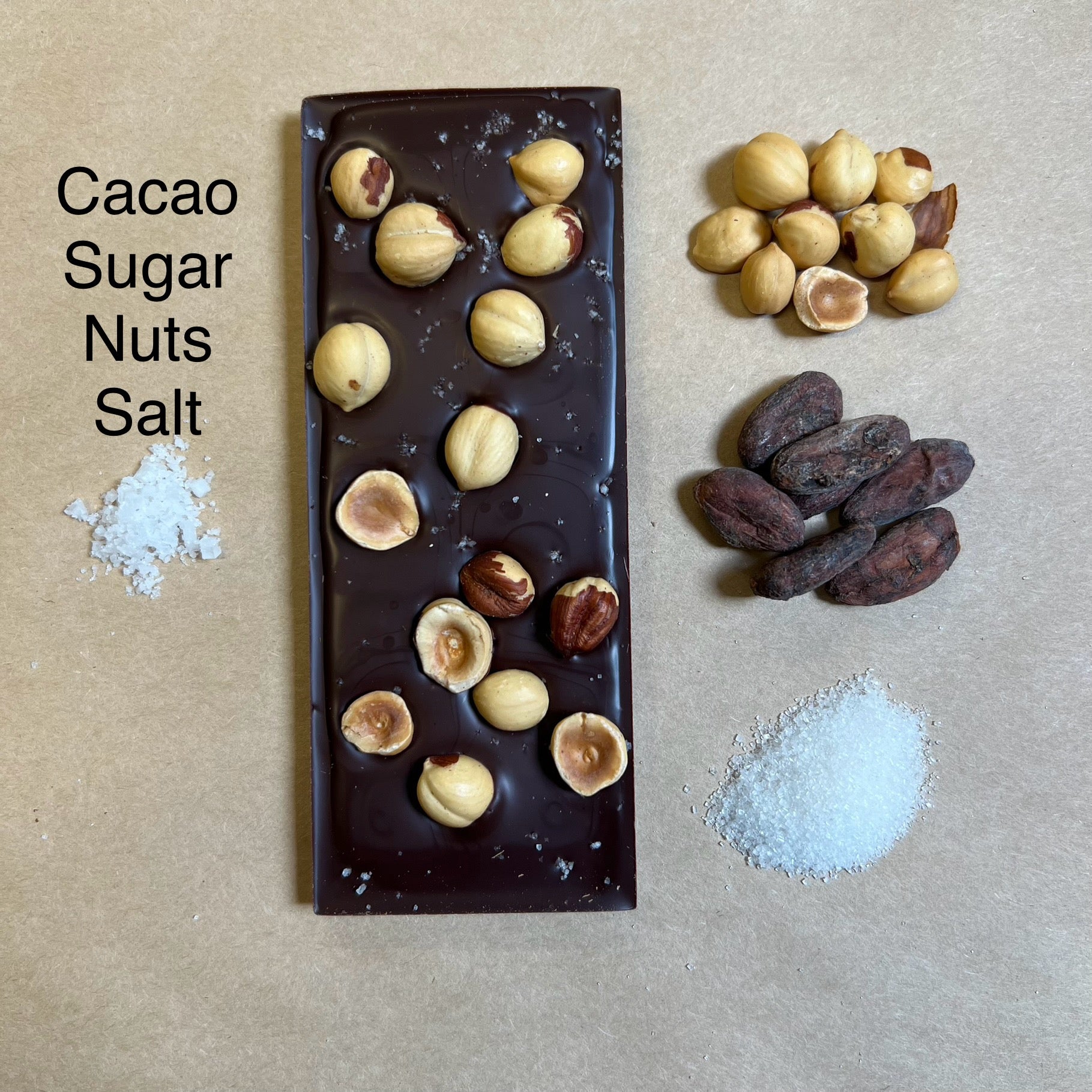 Dark Chocolate Hazelnut and Salt Large Bar – Woodblock Chocolate
