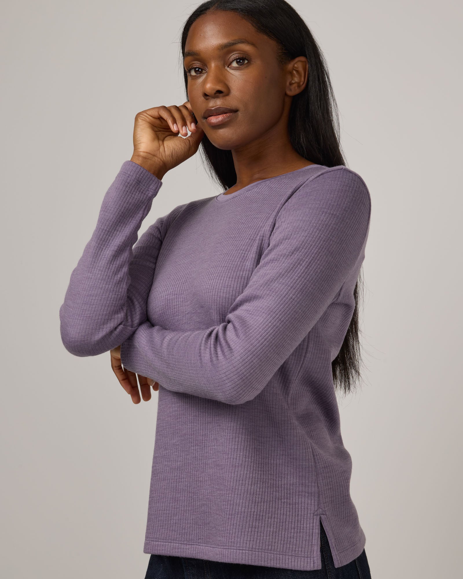 Rayne Merino Wool Ribbed Fitted Top - Purple Sage – Rayne Ribbed