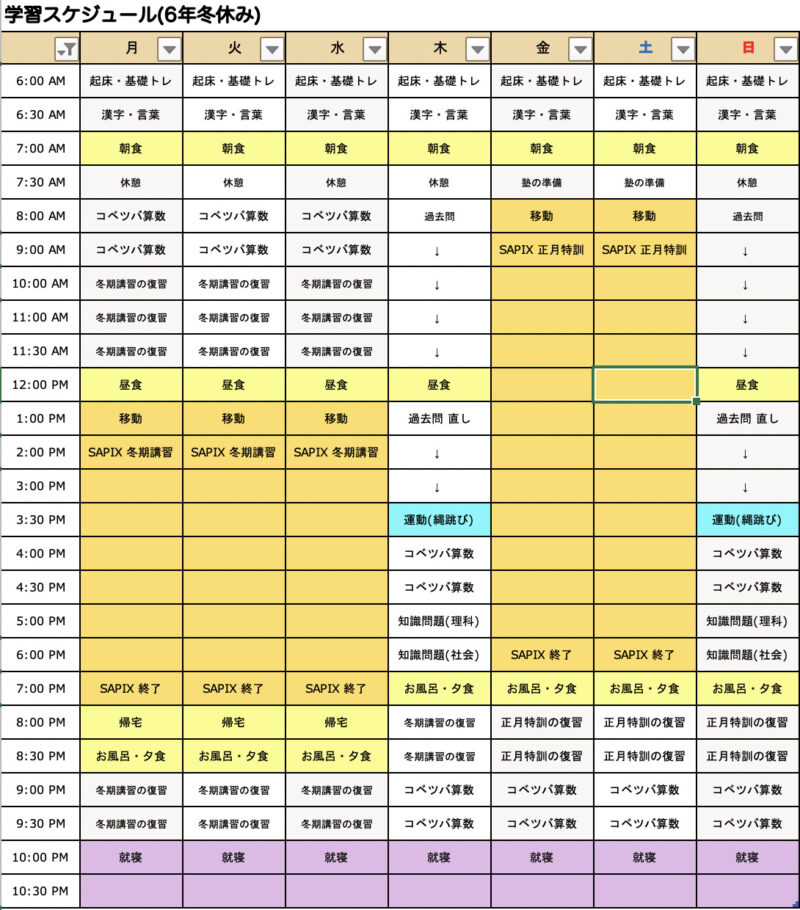 中学受験】冬休みの学習スケジュール(6年/SAPIX) | ポチたま中学受験