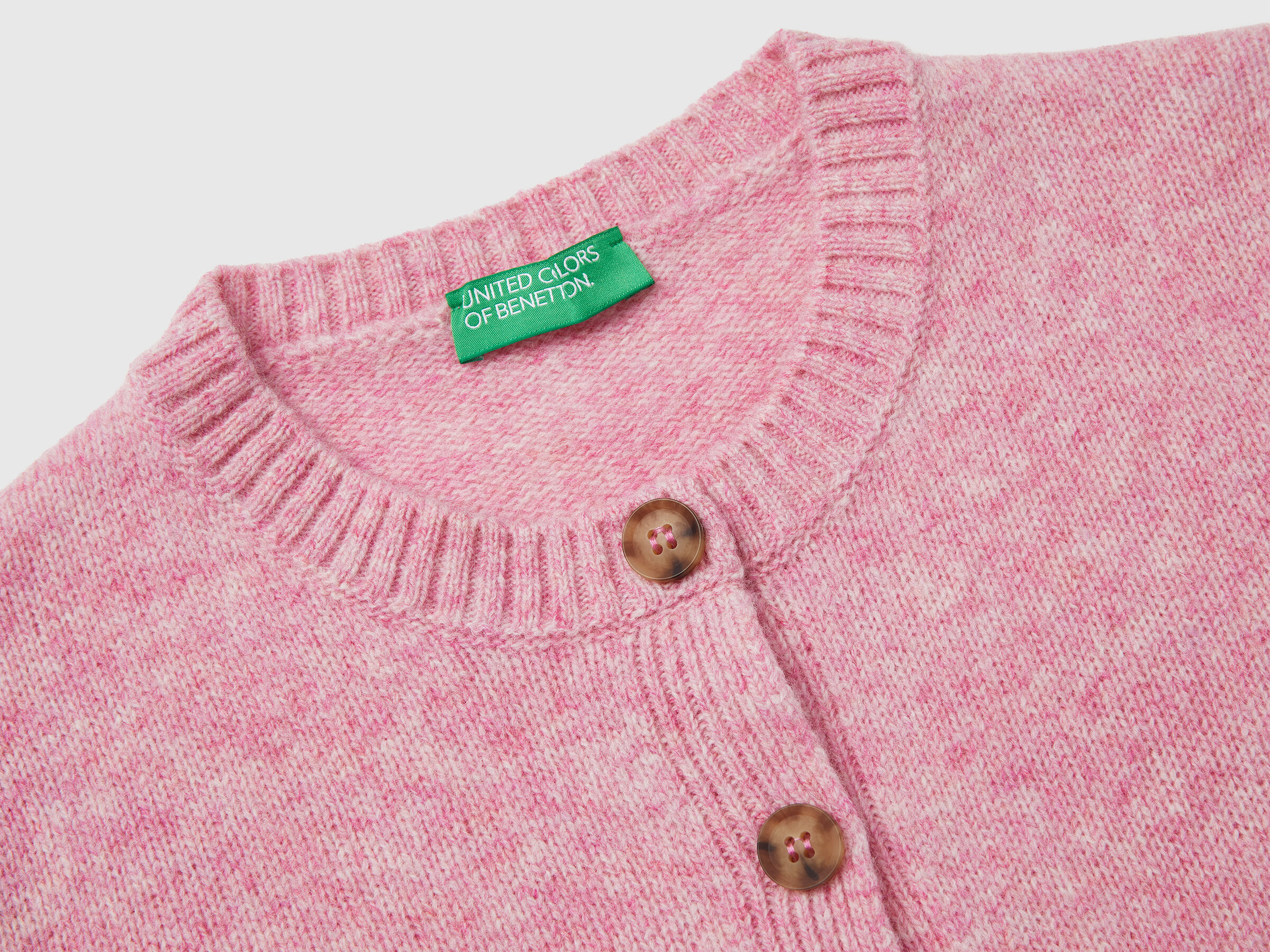 Cardigan in pure Shetland wool - Pink | Benetton
