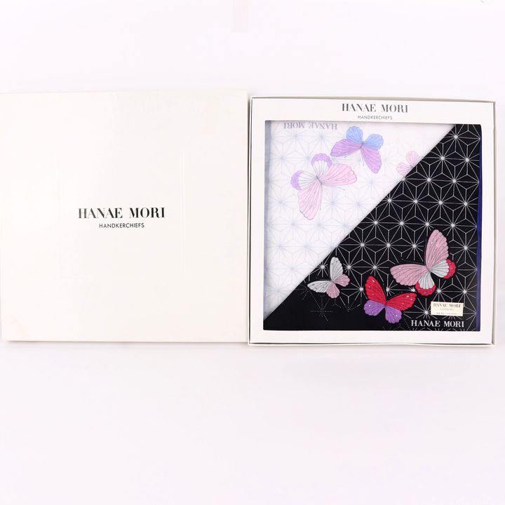 ハナエモリ ハンカチ 未使用 2枚入り 蝶 花柄 綿100％ ブランド 小物