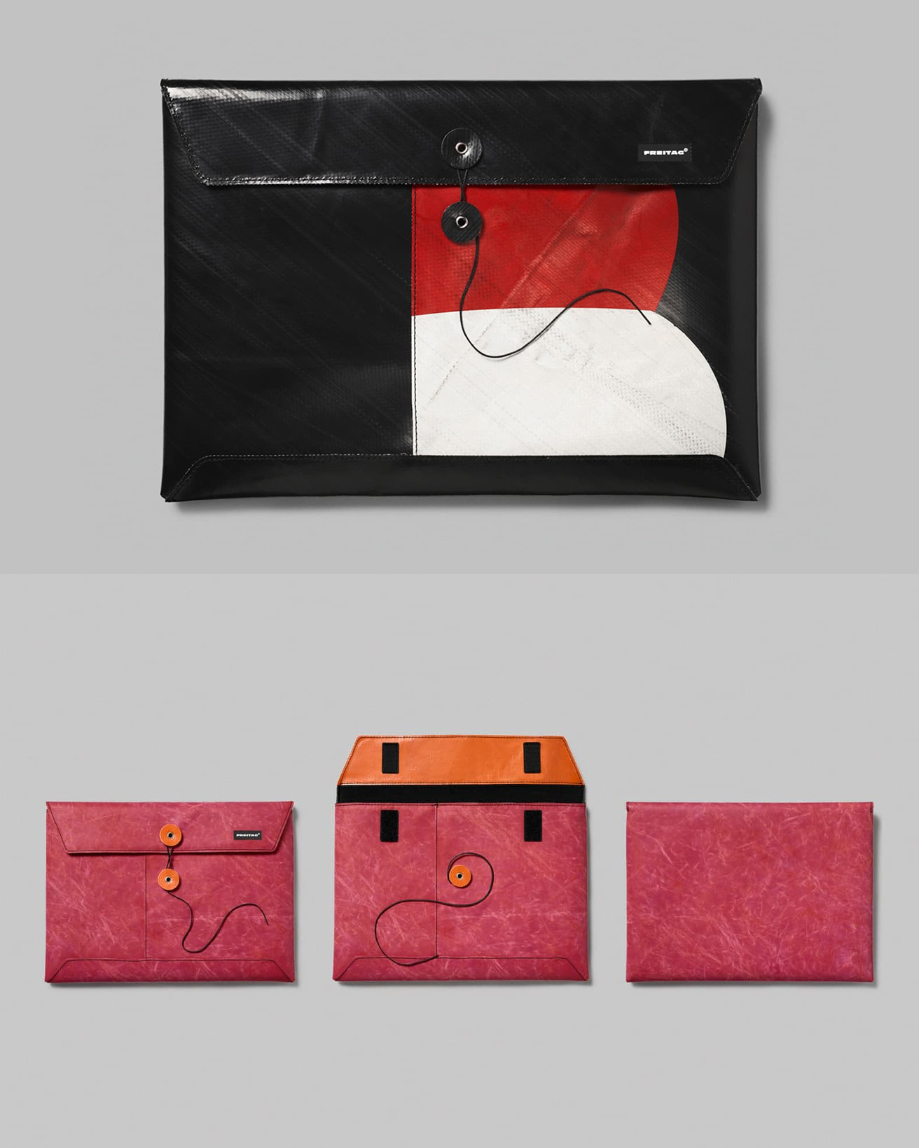 ほとんどのデバイスに対応する一点物。〈FREITAG〉のPCケース