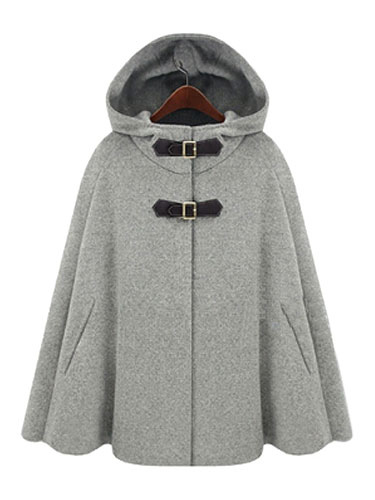 ポンチョ コート グレー フード付き ケープコート レディースアウター