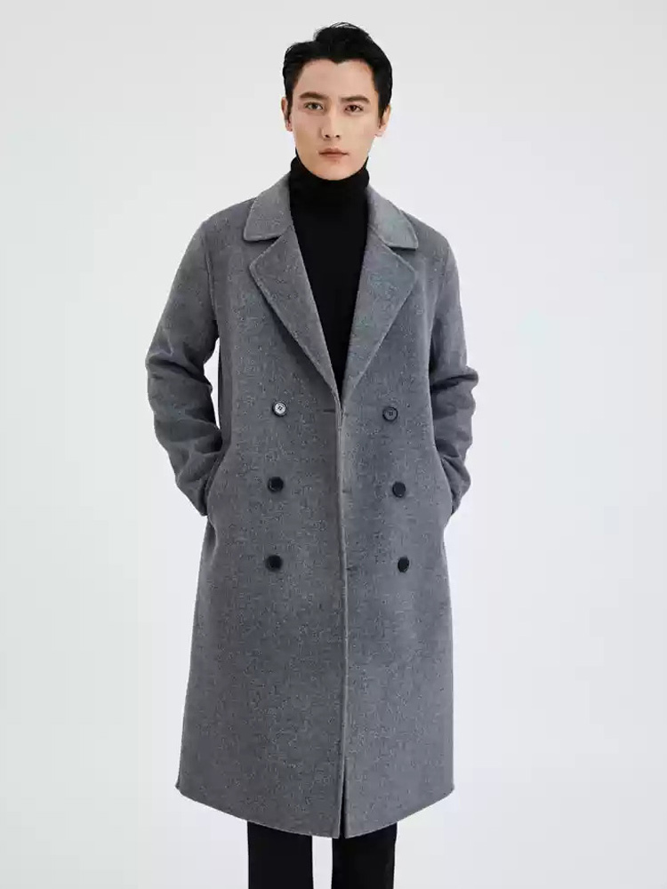 メンズ ロングライン ウールコート ターンダウンカラー ラペル 快適
