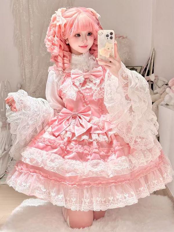 スイートロリータドレスポリエステルノースリーブマルチレイヤーフリル