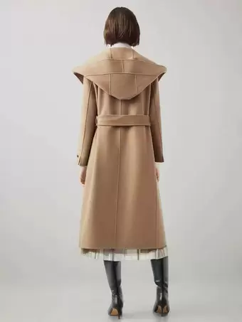 ウール カシミア ブレンド ラップ コート フード付き ダブルフェイス