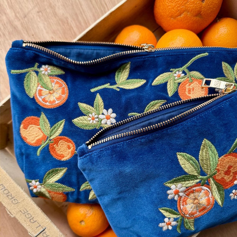 Elizabeth Scarlett Orange Blossom Velvet Everyday Pouch - Cobalt