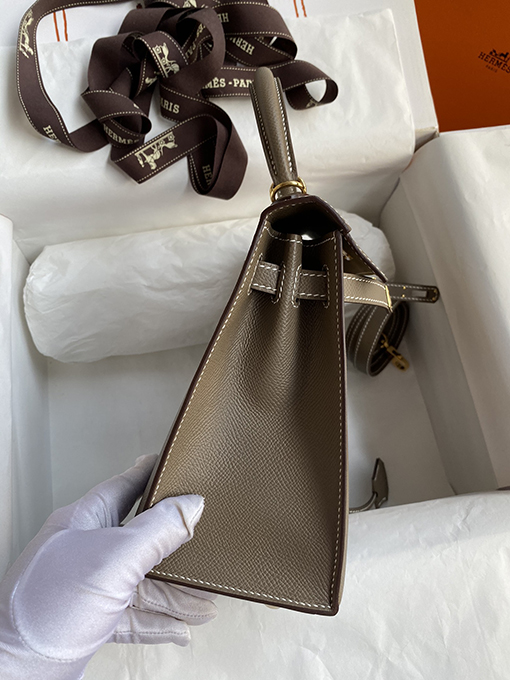 エルメス ケリー25 エレファントグレーケリー25 cm手縫いレザーバッグ