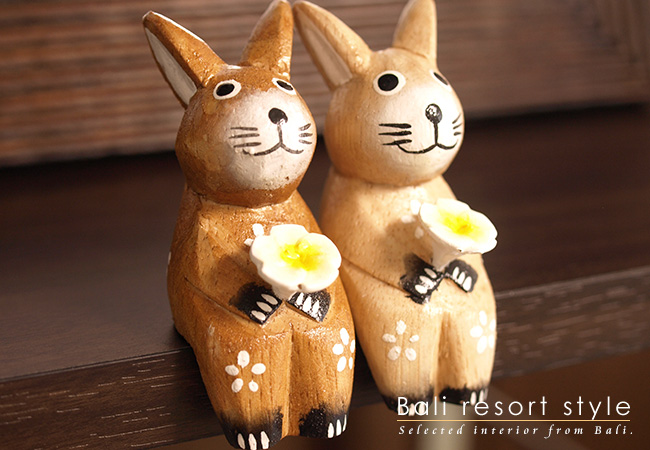 木彫りのウサギ(カップル)人形・置物の通販｜《公式》アジアン・バリ