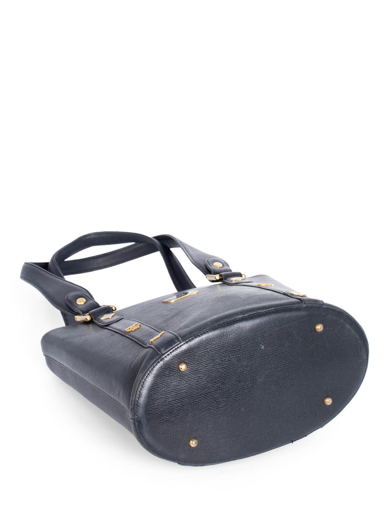 MCM Logo Saffiano Leather Bucket Bag Black