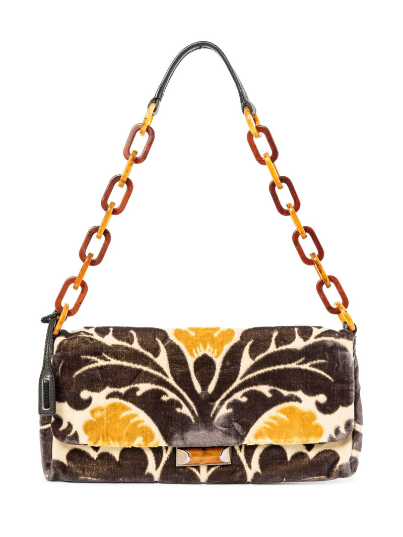 Miu Miu Velvet Floral Top Handle Flap Bag Brown