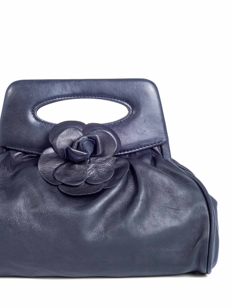 Chanel Vintage Leather Camellia Top Handle Bag Black