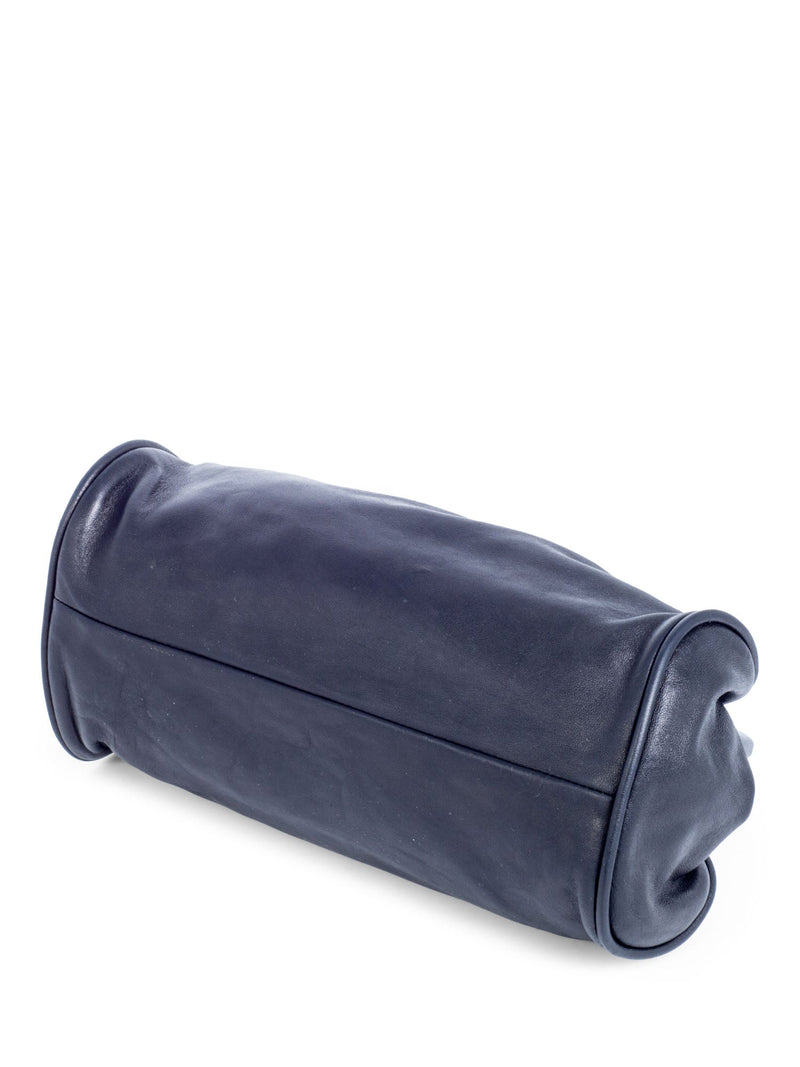 Chanel Vintage Leather Camellia Top Handle Bag Black