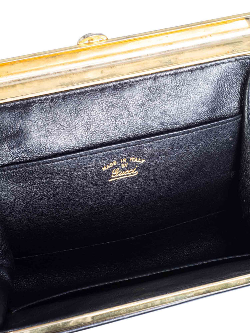 Gucci Vintage GG Logo Box Leather Clutch Black Gold