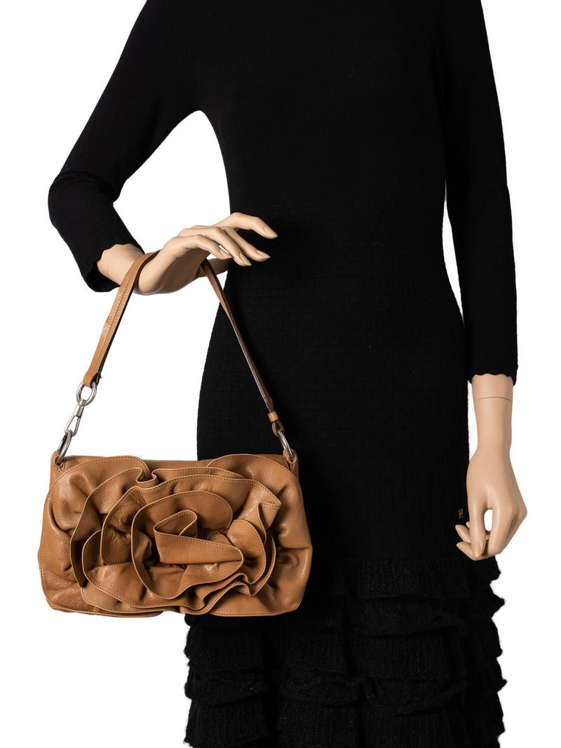 Yves Saint Laurent Calfskin Leather Nadja Small Flap Bag Brown