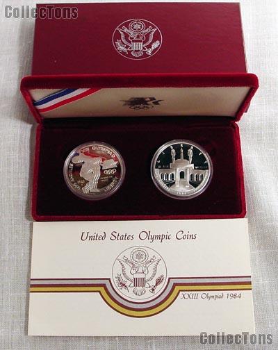 1983-1984 Los Angeles Olympics 2-Coin Commemorative PROOF Silver