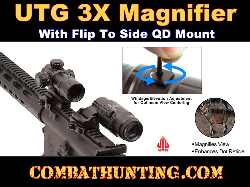 SCP-MF3WEQS UTG 3X Magnifier with Flip-to-side QD Mount, W/E