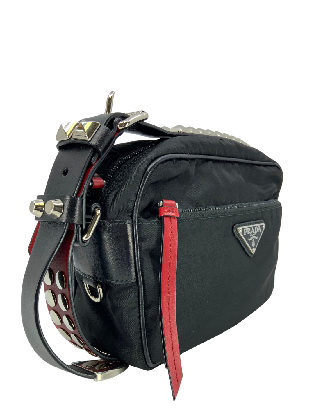 PRADA Tessuto Nylon Studded New Vela Shoulder Bag - Consigned Designs