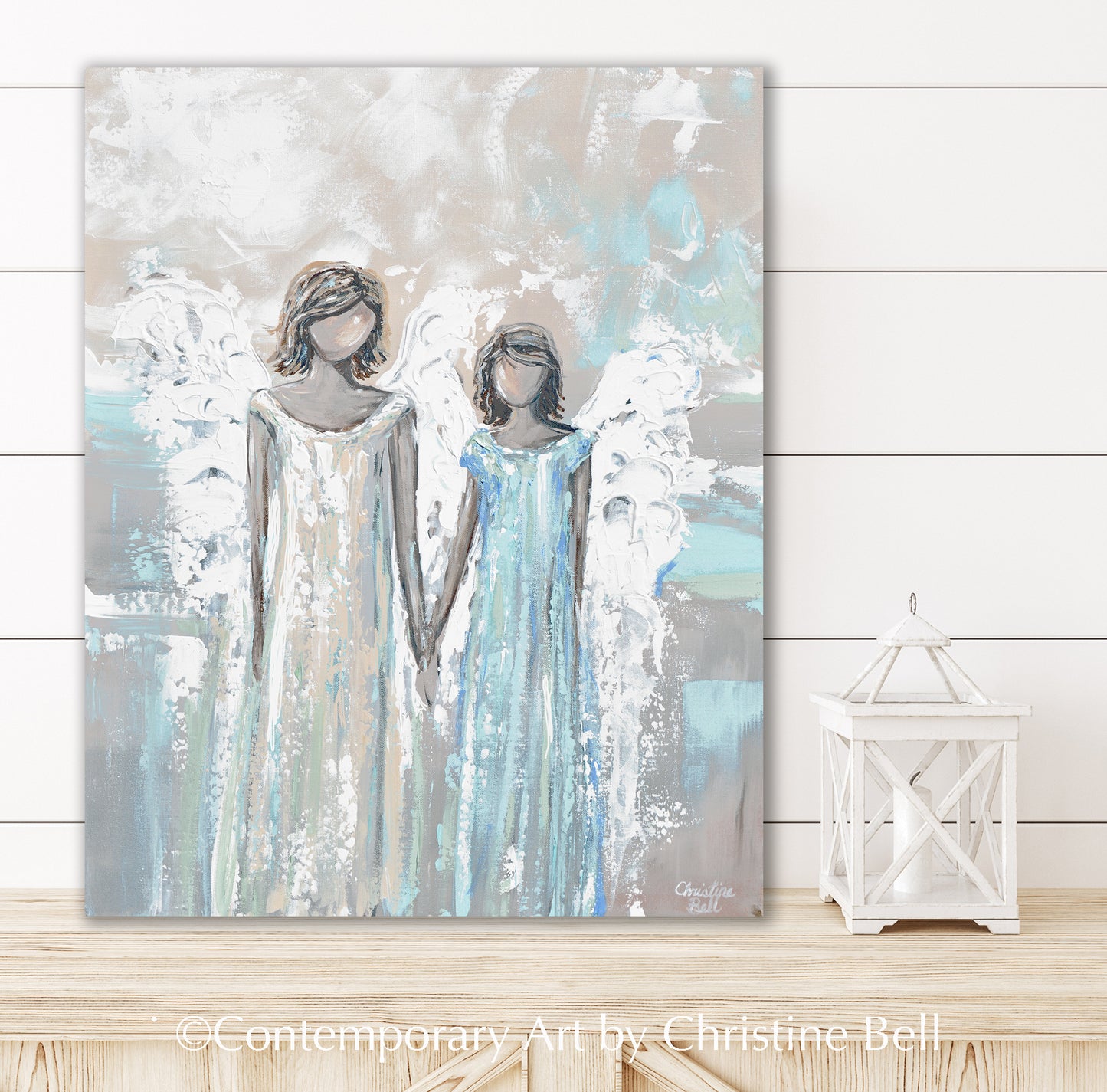 Giclee Print Angel Painting Abstract 2 Angels, Sisters, Wall Art