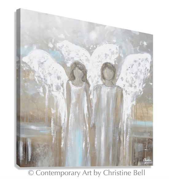 Abstract Angel Painting Canvas Art 2 Guardian Angels Wall Art