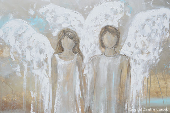 ORIGINAL Abstract Angel Painting Pair 2 Guardian Angels Wall Art
