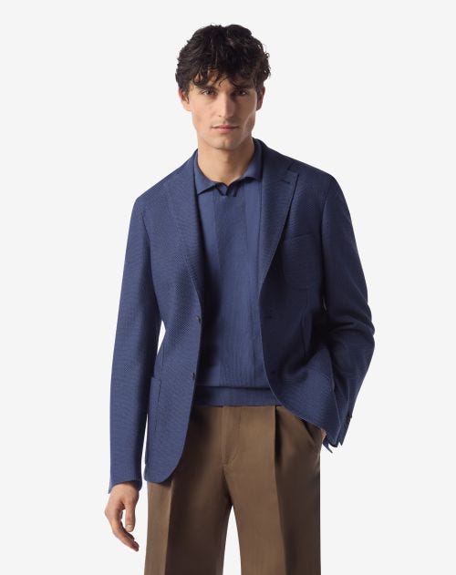 Men's blue silk and cotton single-breasted jacket | Corneliani