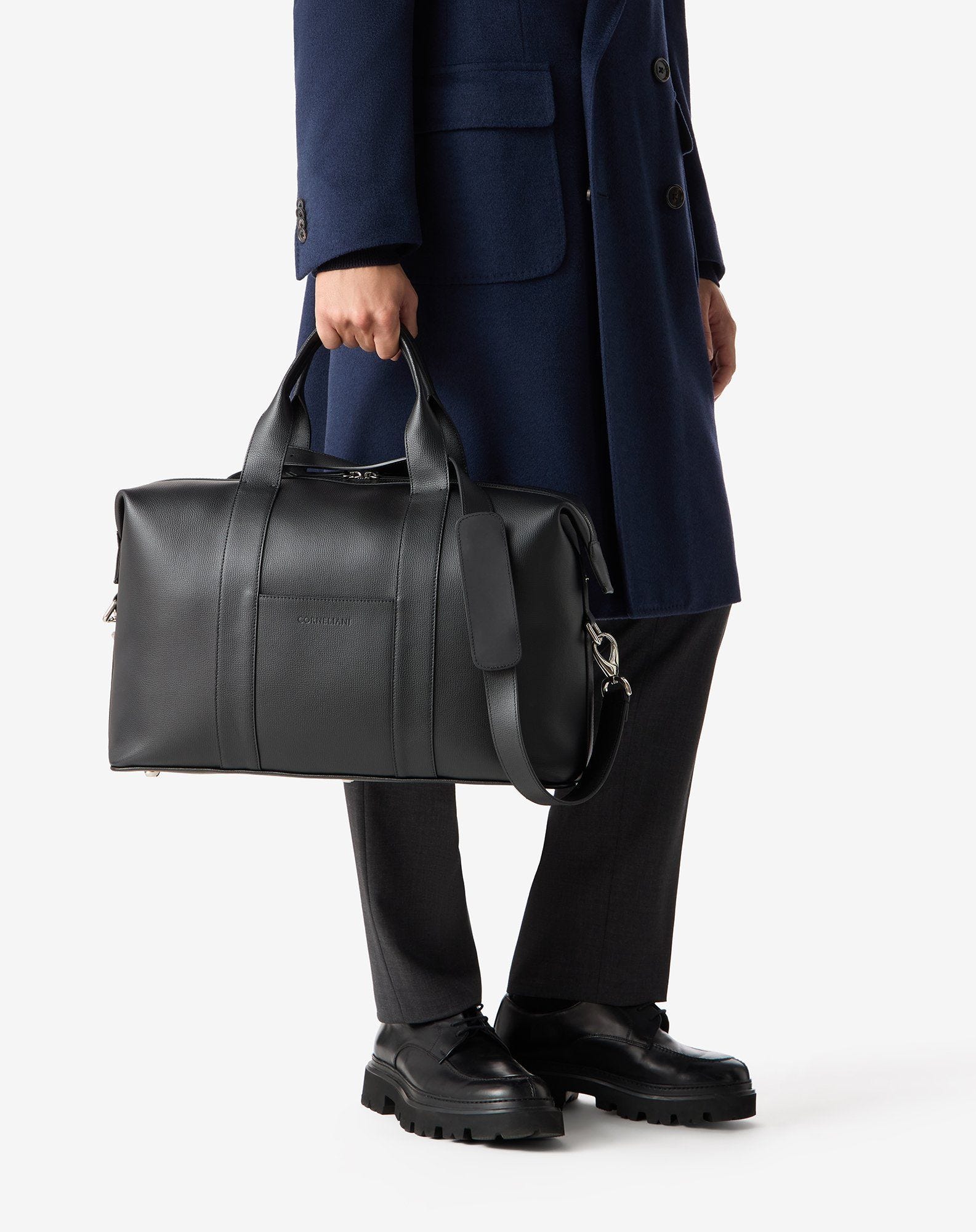 Men's black leather travel bag | Corneliani