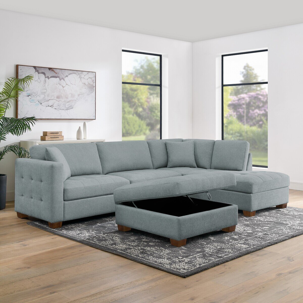 Thomasville 収納オットマン付きファブリックセクショナルソファー3