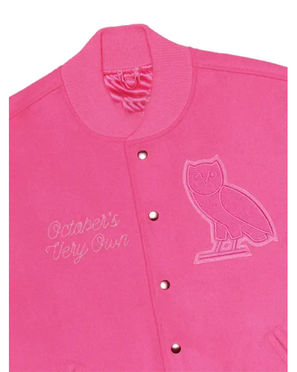 October's Very Own Pink Hooded Varsity Jacket | OVO Pink Jacket