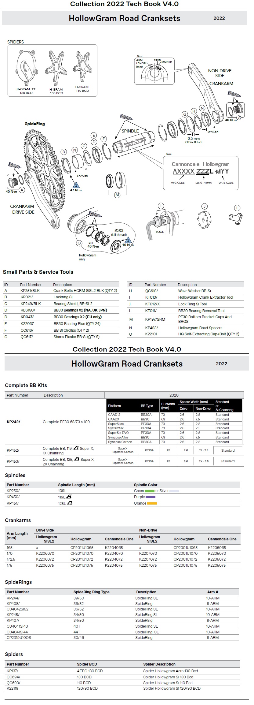 Cannondale Hollowgram Road Chainsets Parts List and Exploded