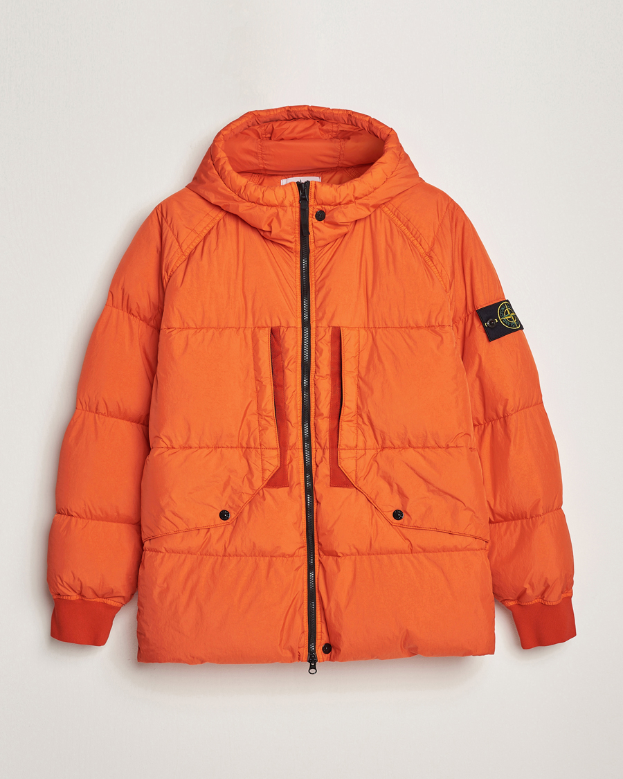 Stone Island Garment Dyed Recycled Nylon Down Jacket Orange Red at