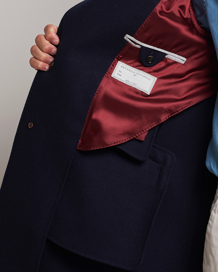 Brunello Cucinelli Wool/Cashmere Single Breasted Coat Navy at
