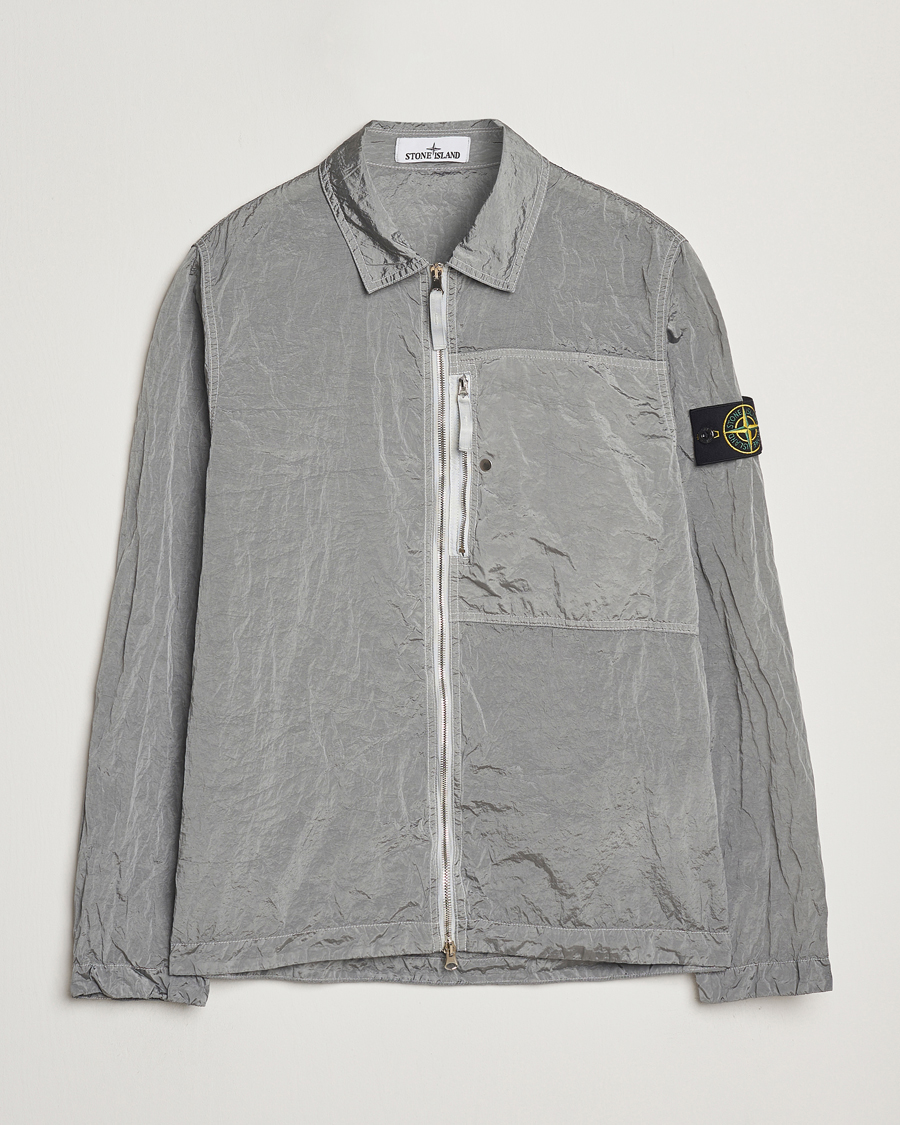 Stone Island Nylon Metal Zip Overshirt Pearl Grey at CareOfCarl.com