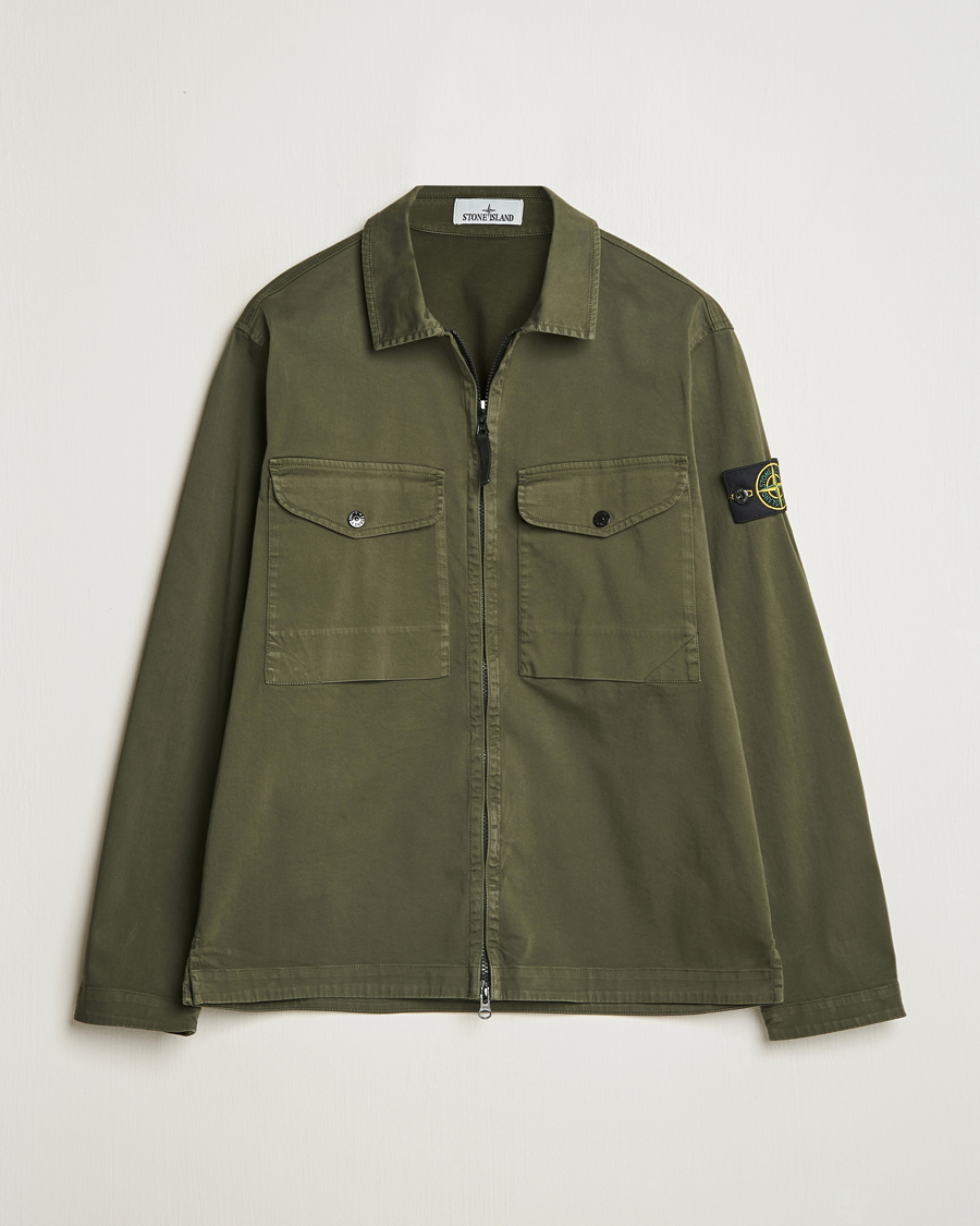 Stone Island Cotton Stretch Zip Overshirt Military Green en