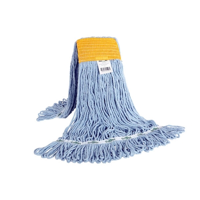 SYNTHETIC MOP HEAD WITH WIDE BLUE STRIPES, CURLY STRANDS 24OZ