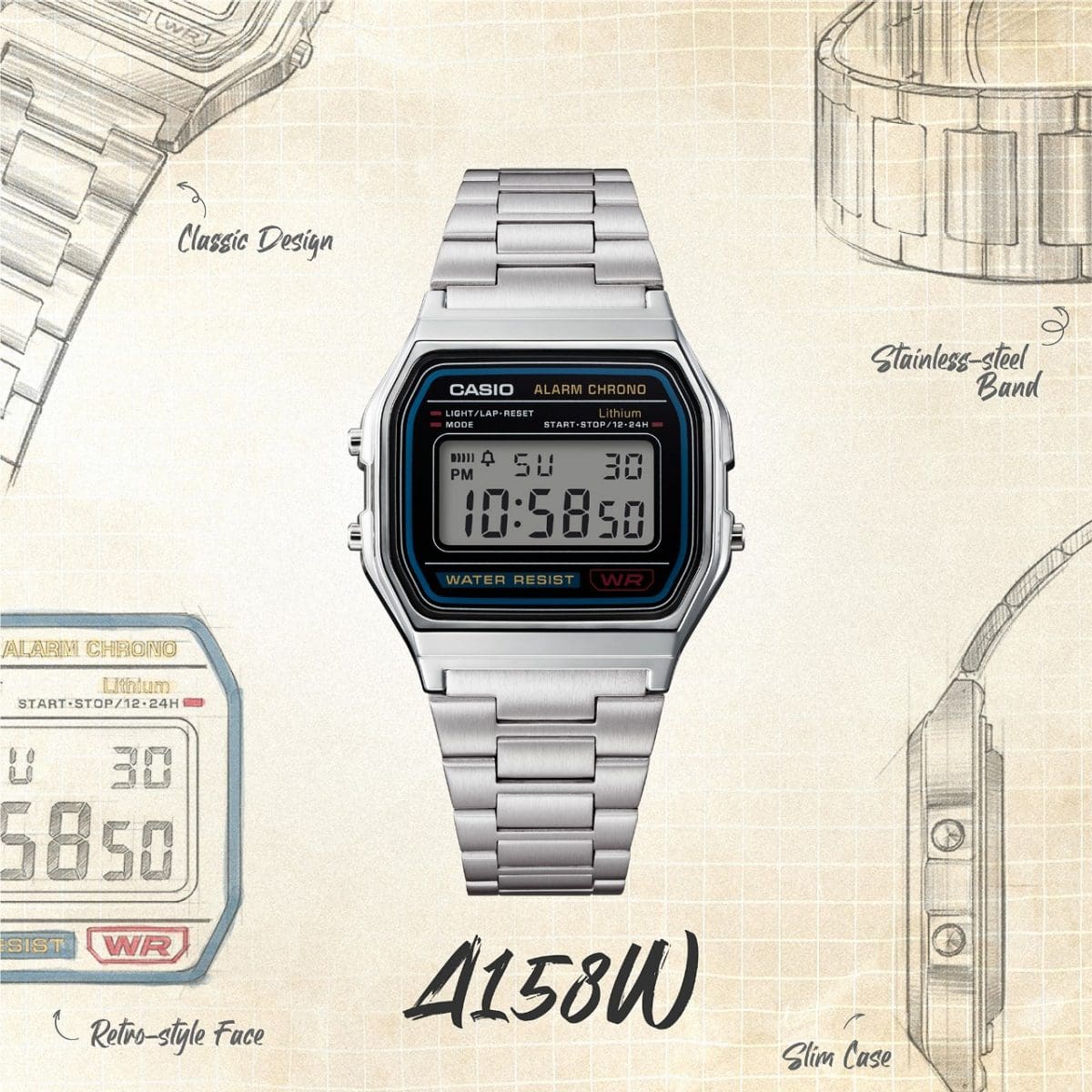 A158WA-1 | CASIO VINTAGE Silver | CASIO CANADA
